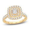 Thumbnail Image 1 of Diamond Halo Engagement Ring 1-1/2 ct tw Princess/Round 14K Yellow Gold