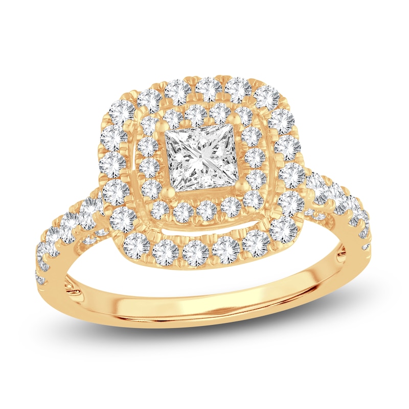 Main Image 1 of Diamond Halo Engagement Ring 1-1/2 ct tw Princess/Round 14K Yellow Gold