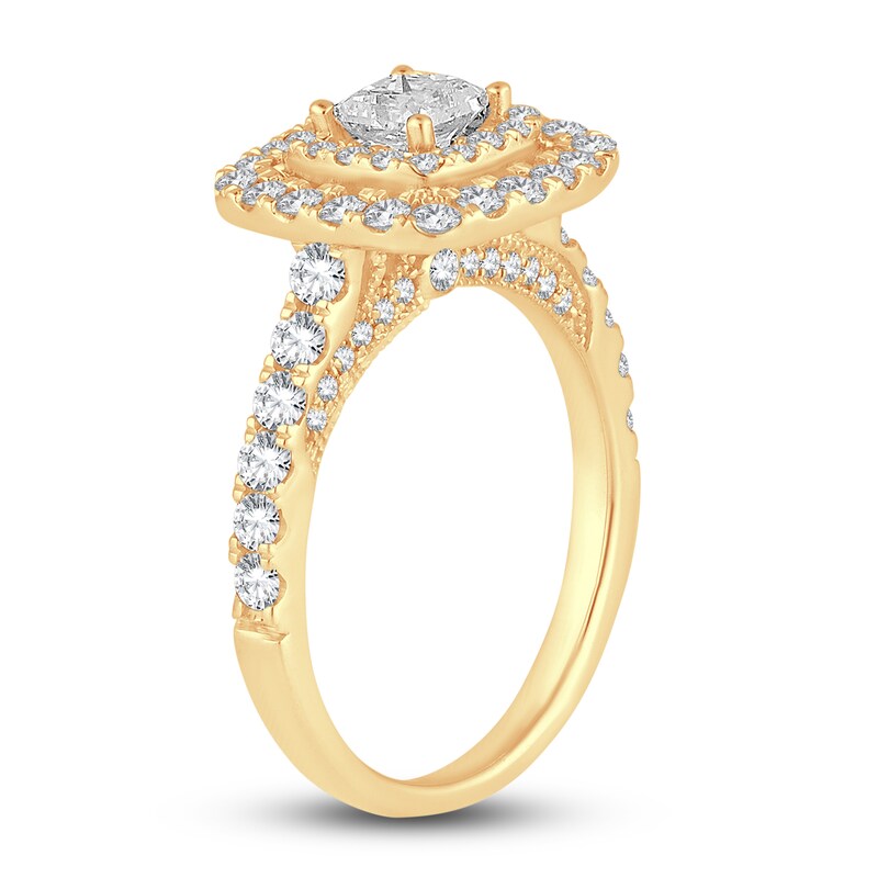 Main Image 2 of Diamond Halo Engagement Ring 1-1/2 ct tw Princess/Round 14K Yellow Gold