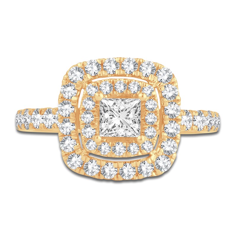 Main Image 3 of Diamond Halo Engagement Ring 1-1/2 ct tw Princess/Round 14K Yellow Gold