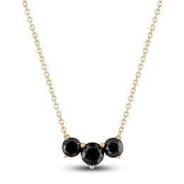 Black Diamond 3-Stone Necklace 2 ct tw Round 14K Yellow Gold 18"