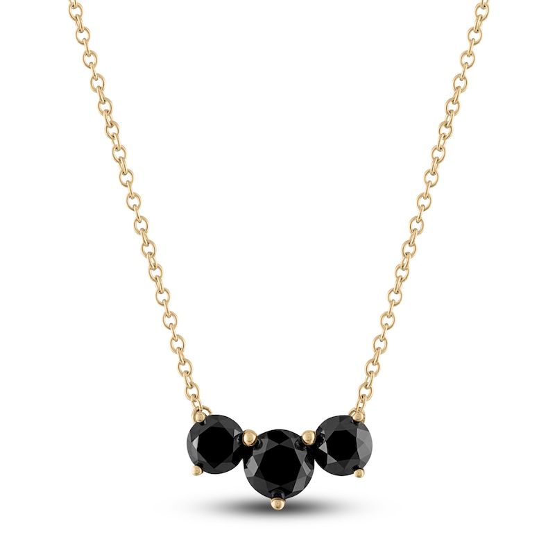 Main Image 1 of Black Diamond 3-Stone Necklace 2 ct tw Round 14K Yellow Gold 18"