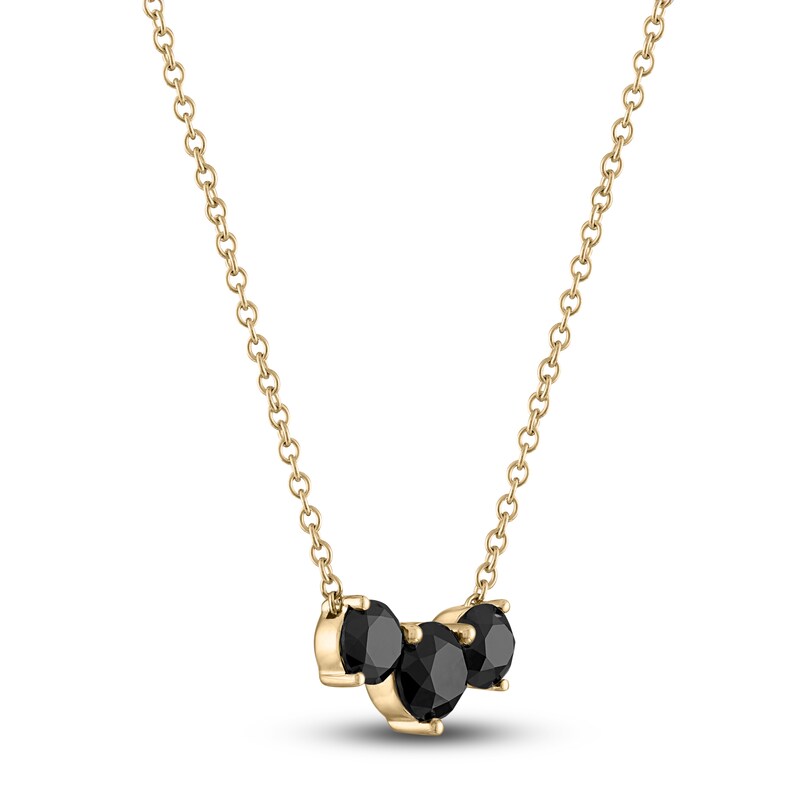 Main Image 2 of Black Diamond 3-Stone Necklace 2 ct tw Round 14K Yellow Gold 18"