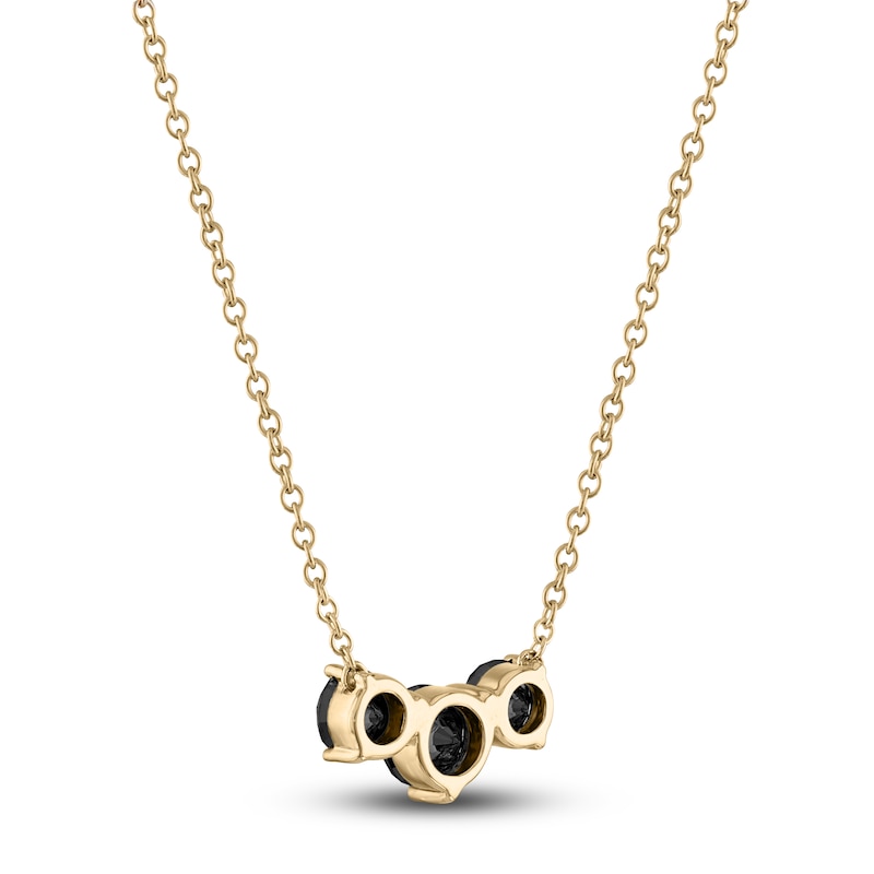 Main Image 3 of Black Diamond 3-Stone Necklace 2 ct tw Round 14K Yellow Gold 18"