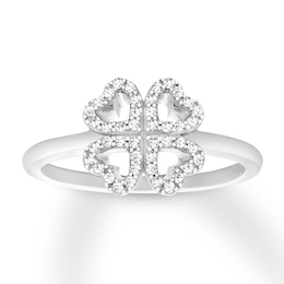 Diamond Clover Ring 1/6 ct tw Round 14K White Gold