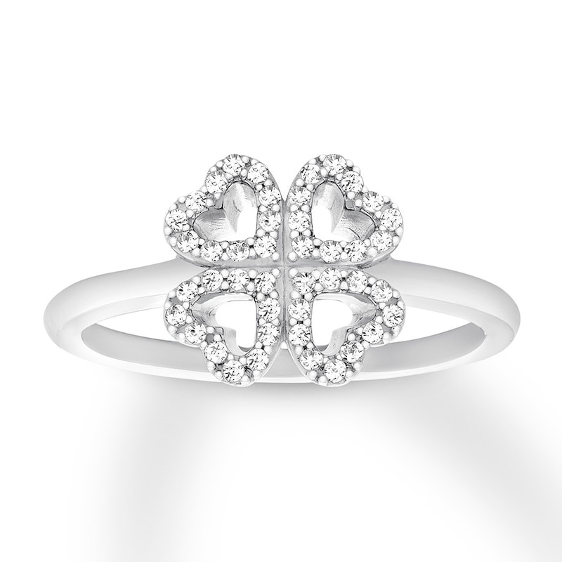 Main Image 1 of Diamond Clover Ring 1/6 ct tw Round 14K White Gold