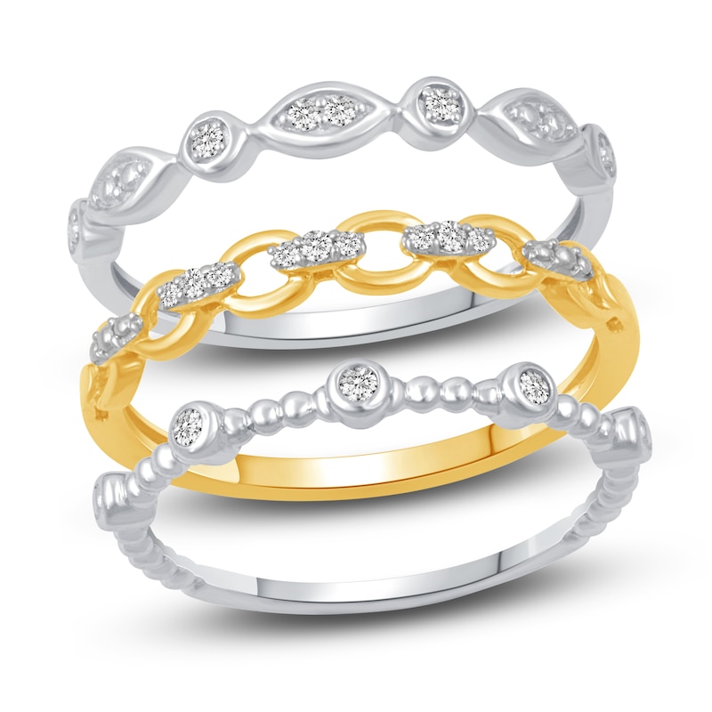 Main Image 1 of Diamond 3-Piece Stackable Ring 1/10 ct tw Round 14K Two-Tone Gold