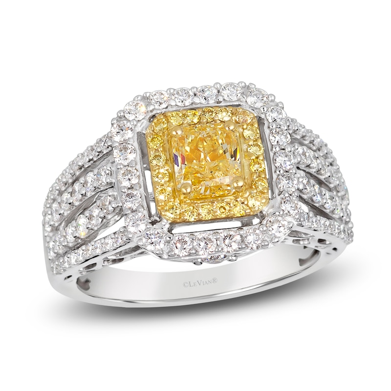 Le Vian Sunny Yellow Diamond Ring 2 ct tw Radiant/Round 18K Two-Tone Gold
