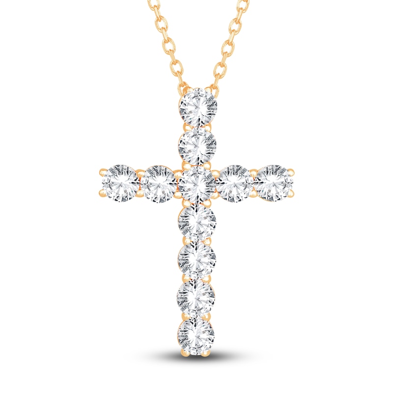 Main Image 1 of Lab-Grown Diamond Cross Pendant Necklace 5-1/2 ct tw Round 14K Yellow Gold
