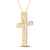 Thumbnail Image 2 of Lab-Grown Diamond Cross Pendant Necklace 5-1/2 ct tw Round 14K Yellow Gold