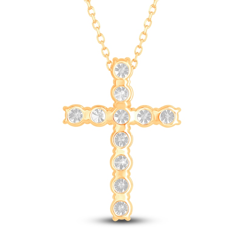 Main Image 3 of Lab-Grown Diamond Cross Pendant Necklace 5-1/2 ct tw Round 14K Yellow Gold