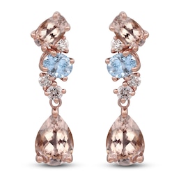 Natural Morganite, Natural Aquamarine & Diamond Drop Earrings 1/6 ct tw 14K Rose Gold