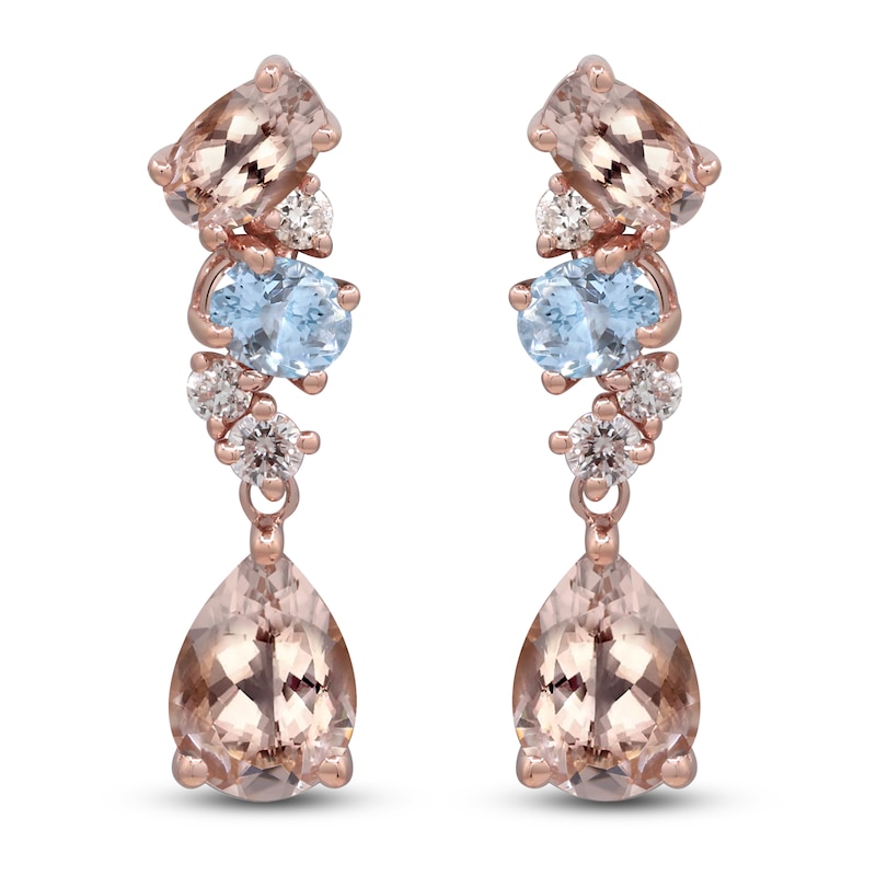 Main Image 1 of Natural Morganite, Natural Aquamarine & Diamond Drop Earrings 1/6 ct tw 14K Rose Gold