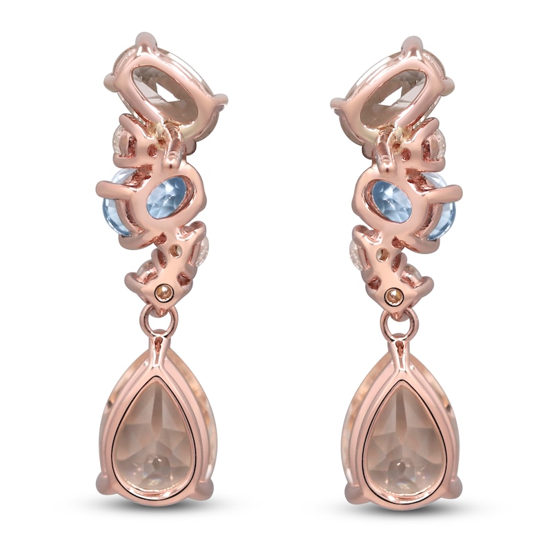 Main Image 2 of Natural Morganite, Natural Aquamarine & Diamond Drop Earrings 1/6 ct tw 14K Rose Gold