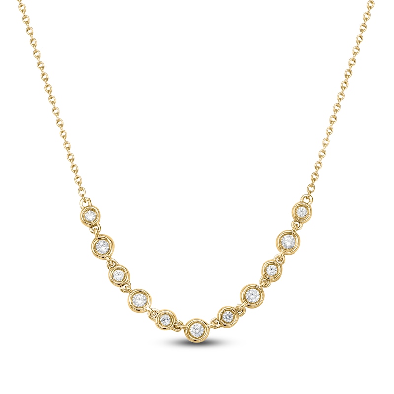Main Image 1 of Brilliant Moments Bezel-Set Diamond Smile Necklace 1/3 ct tw 14K Yellow Gold 18"