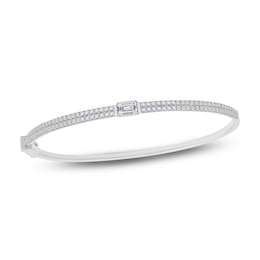 Emerald-Cut & Round Diamond Bangle Bracelet 1-1/2 ct tw 14K White Gold 7"