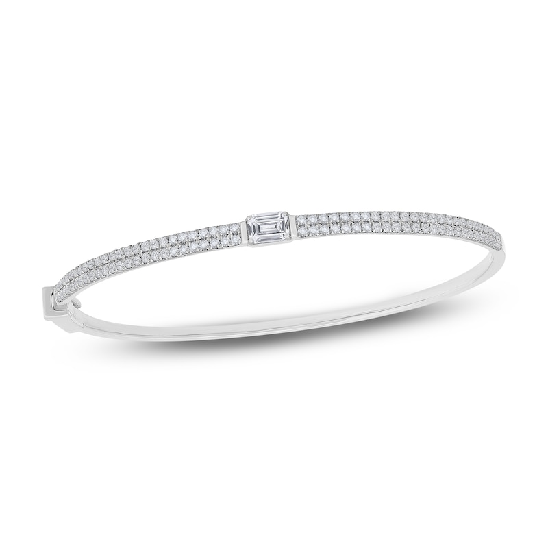 Main Image 1 of Emerald-Cut & Round Diamond Bangle Bracelet 1-1/2 ct tw 14K White Gold 7"