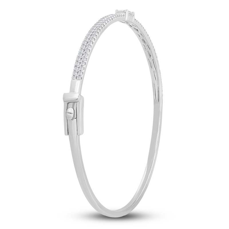 Main Image 2 of Emerald-Cut & Round Diamond Bangle Bracelet 1-1/2 ct tw 14K White Gold 7"