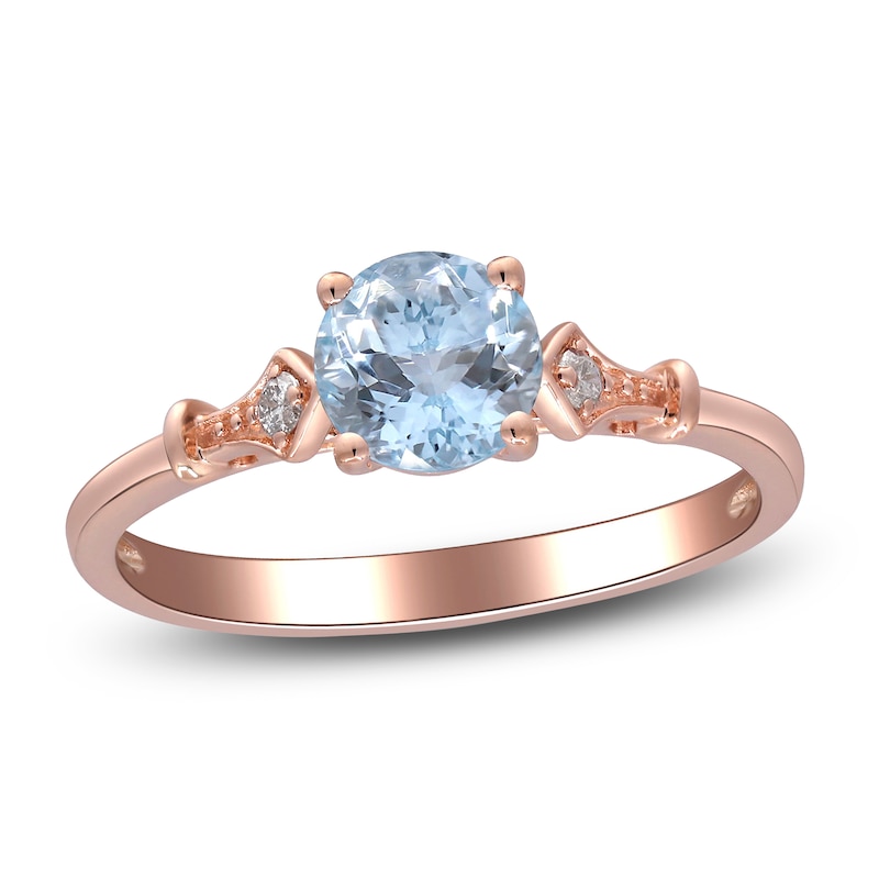 Main Image 1 of Natural Aquamarine & Diamond Ring 1/20 ct tw 14K Rose Gold