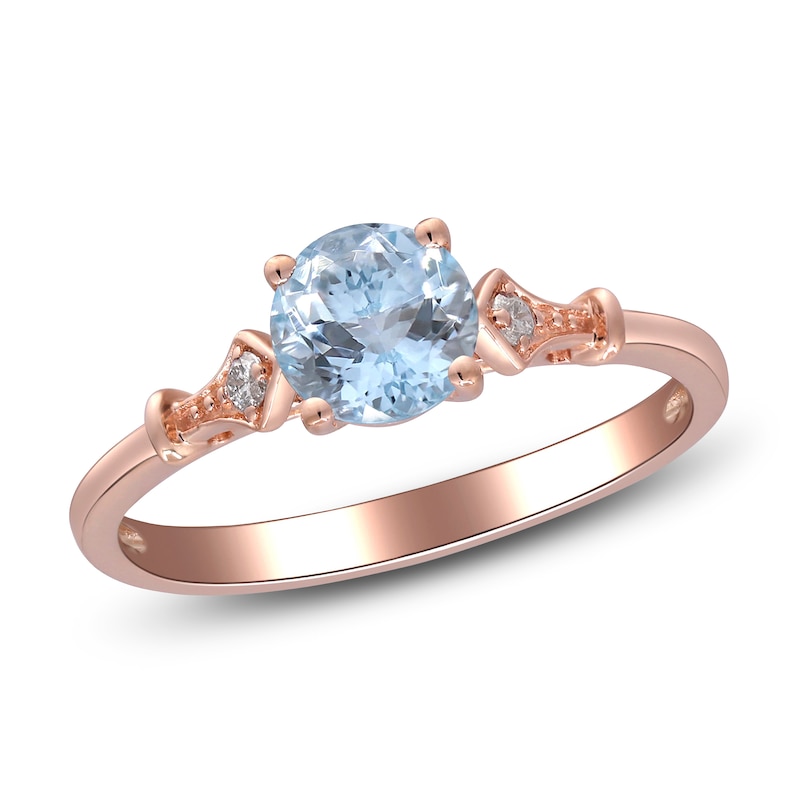 Main Image 2 of Natural Aquamarine & Diamond Ring 1/20 ct tw 14K Rose Gold