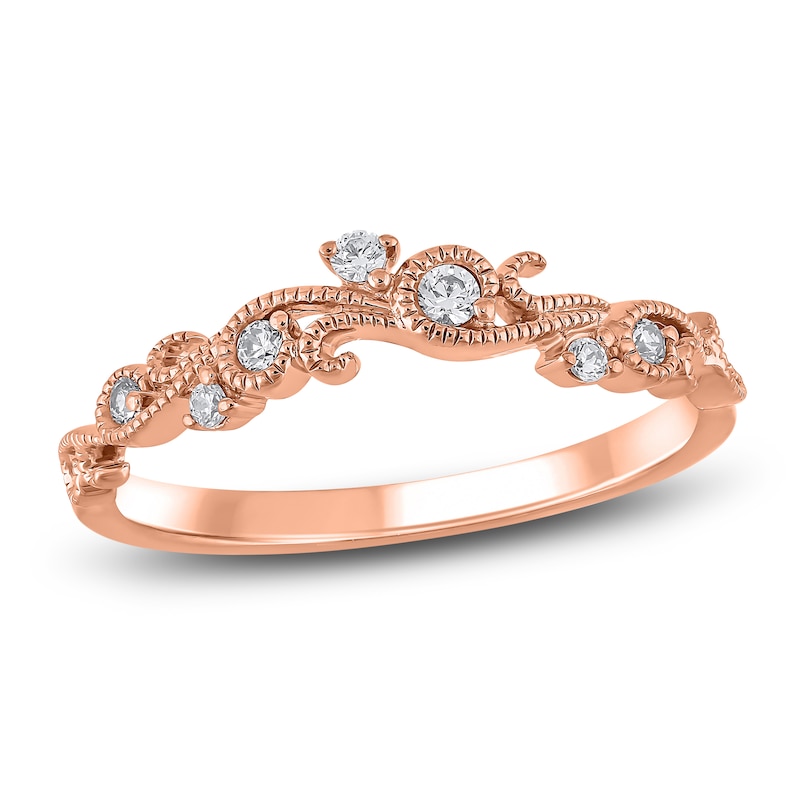 Main Image 1 of Diamond Milgrain Swirl Anniversary Ring 1/10 ct tw 14K Rose Gold