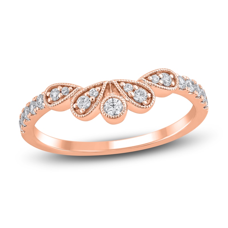 Main Image 1 of Diamond Milgrain Leaf Anniversary Ring 1/4 ct tw 14K Rose Gold