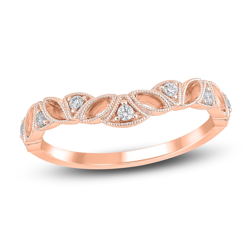 Main Image 1 of Diamond Milgrain Leaf Anniversary Ring 1/10 ct tw 14K Rose Gold
