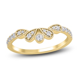 Diamond Milgrain Leaf Anniversary Ring 1/4 ct tw 14K Yellow Gold