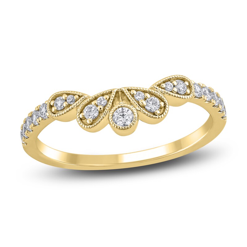 Main Image 1 of Diamond Milgrain Leaf Anniversary Ring 1/4 ct tw 14K Yellow Gold