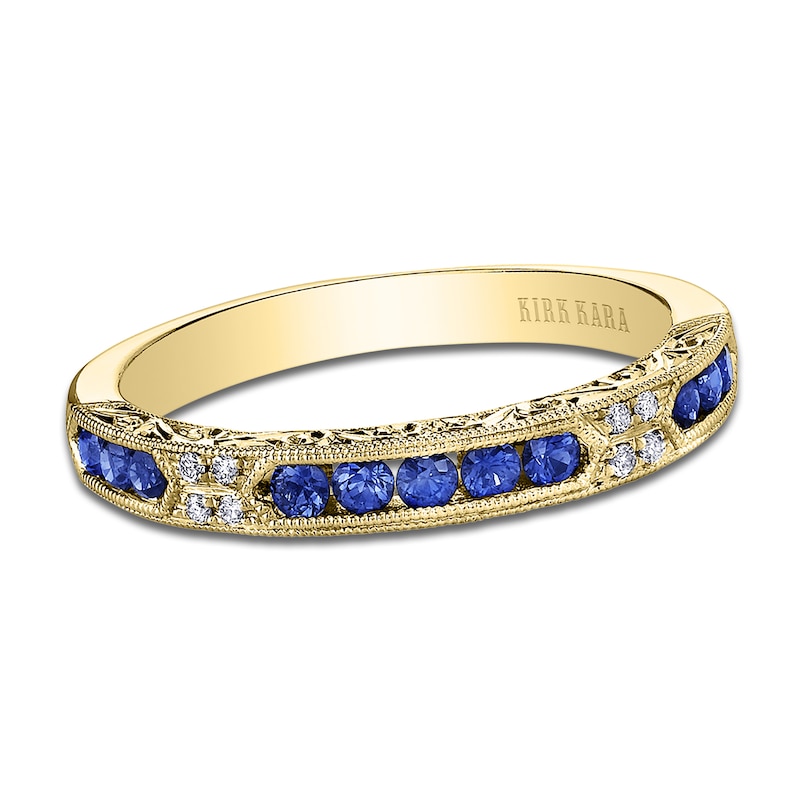 Main Image 1 of Kirk Kara Natural Blue Sapphire & Diamond Accent Wedding Band 18K Yellow Gold