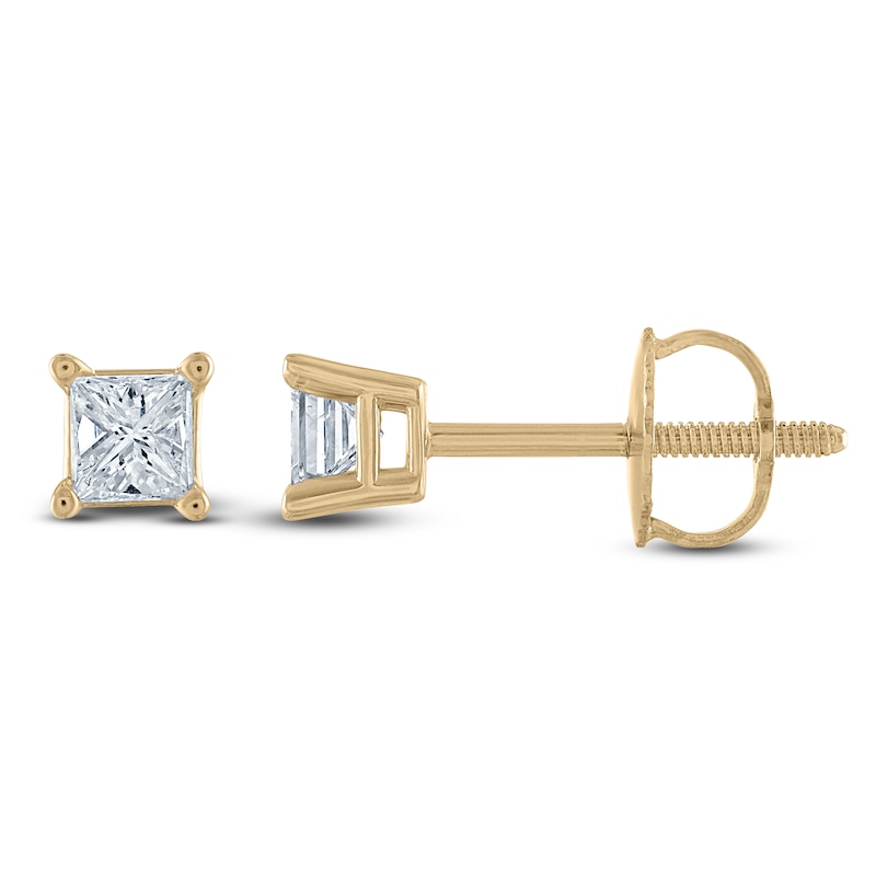 Main Image 1 of Princess-Cut Solitaire Stud Earrings 1/4 ct tw 14K Yellow Gold (I/I2)