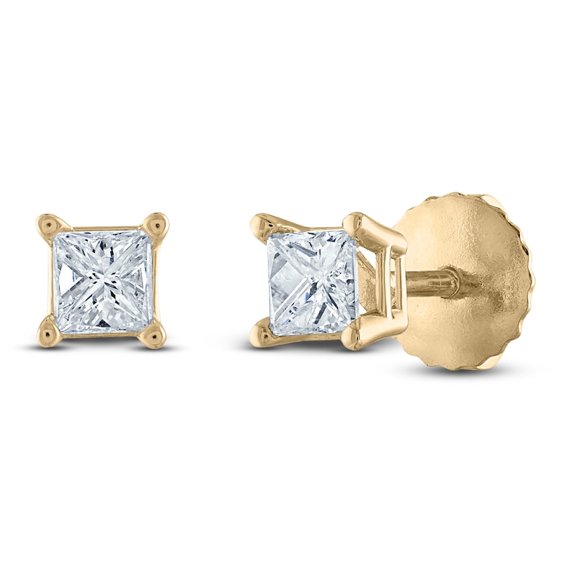 Main Image 2 of Princess-Cut Solitaire Stud Earrings 1/4 ct tw 14K Yellow Gold (I/I2)