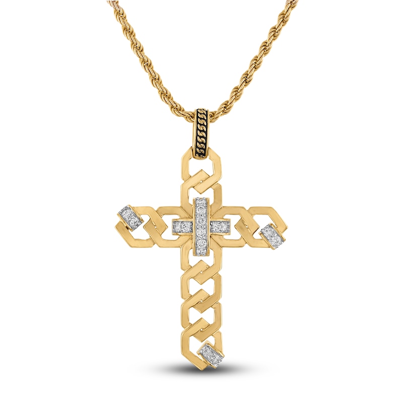 Main Image 1 of 1933 by Esquire Men's Diamond Cross Necklace 1/4 ct tw 14K Yellow Gold Plated Sterling Silver 22"