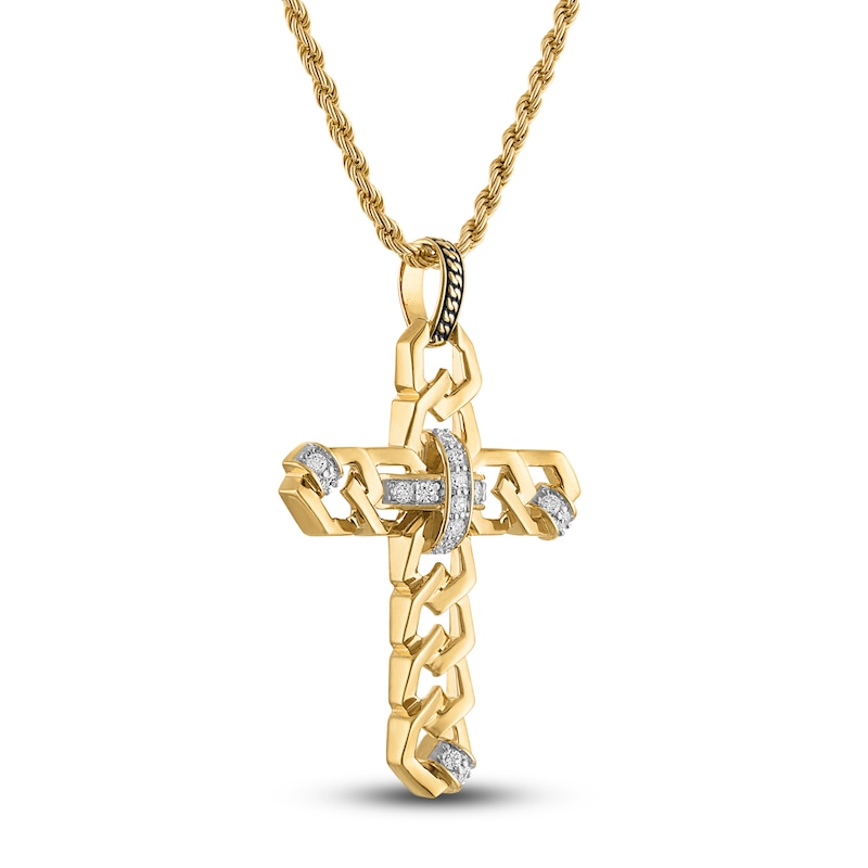 Main Image 2 of 1933 by Esquire Men's Diamond Cross Necklace 1/4 ct tw 14K Yellow Gold Plated Sterling Silver 22"