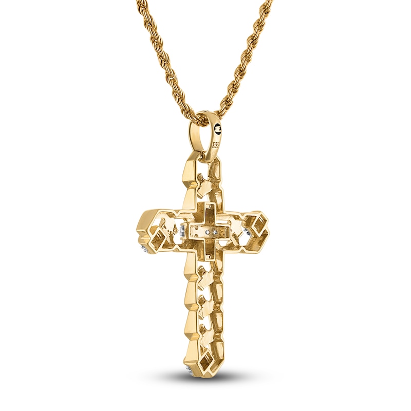 Main Image 3 of 1933 by Esquire Men's Diamond Cross Necklace 1/4 ct tw 14K Yellow Gold Plated Sterling Silver 22"