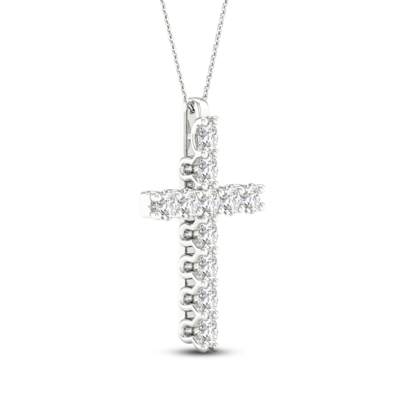 Main Image 2 of Lab-Grown Diamond Cross Necklace 1 ct tw 14K White Gold 18"