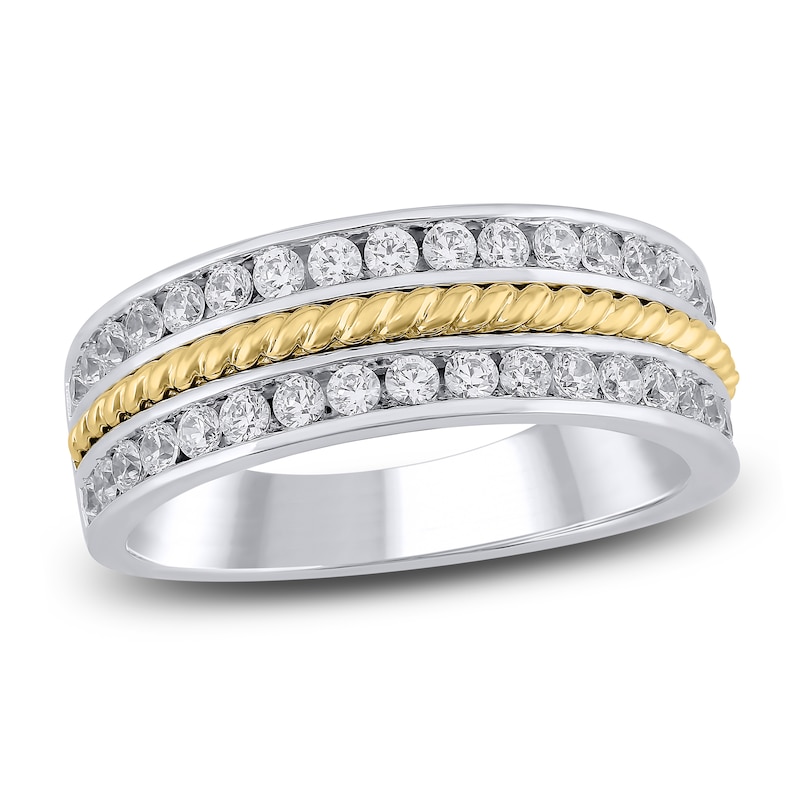 Main Image 1 of Men's Diamond Two-Row Twist Wedding Band 1 ct tw 14K Two-Tone Gold