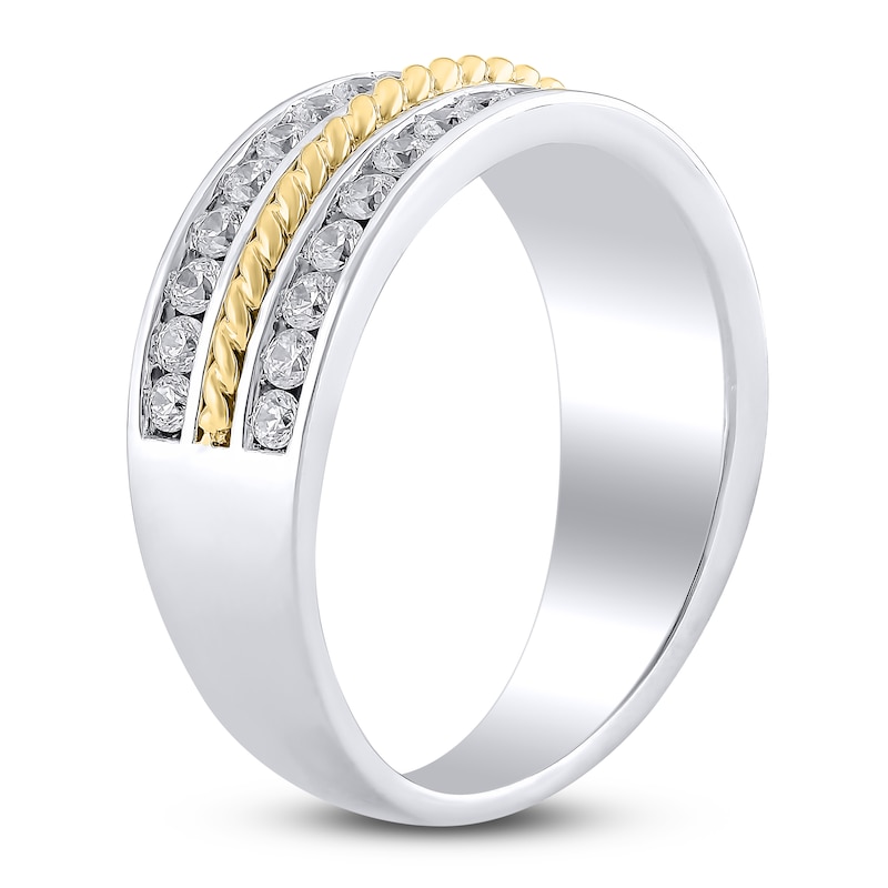 Main Image 2 of Men's Diamond Two-Row Twist Wedding Band 1 ct tw 14K Two-Tone Gold