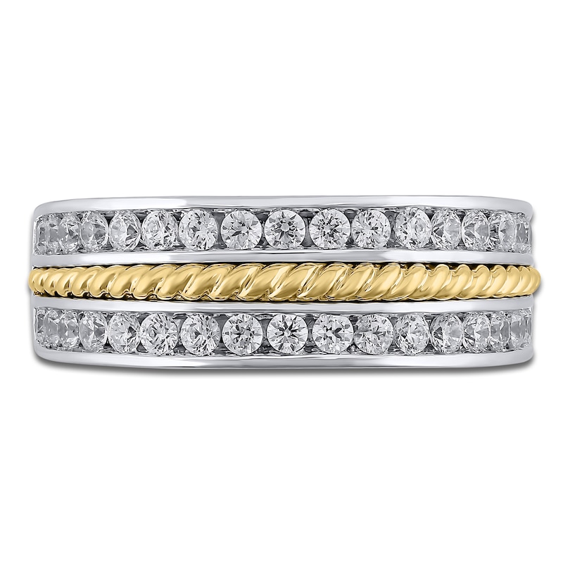 Main Image 3 of Men's Diamond Two-Row Twist Wedding Band 1 ct tw 14K Two-Tone Gold