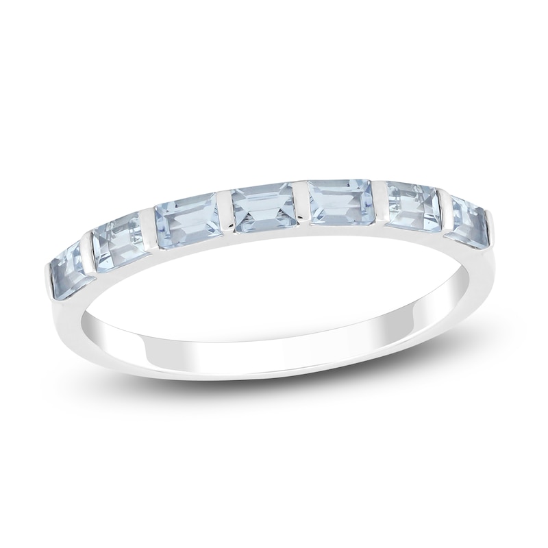 Main Image 1 of Baguette-Cut Natural Aquamarine Stackable Ring 10K White Gold