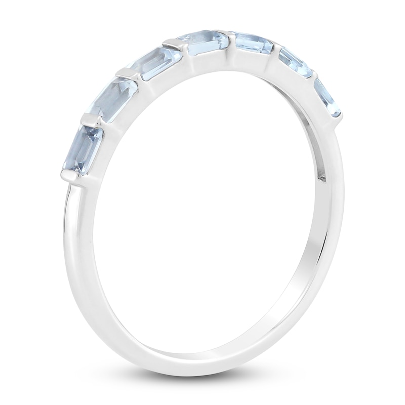 Main Image 2 of Baguette-Cut Natural Aquamarine Stackable Ring 10K White Gold
