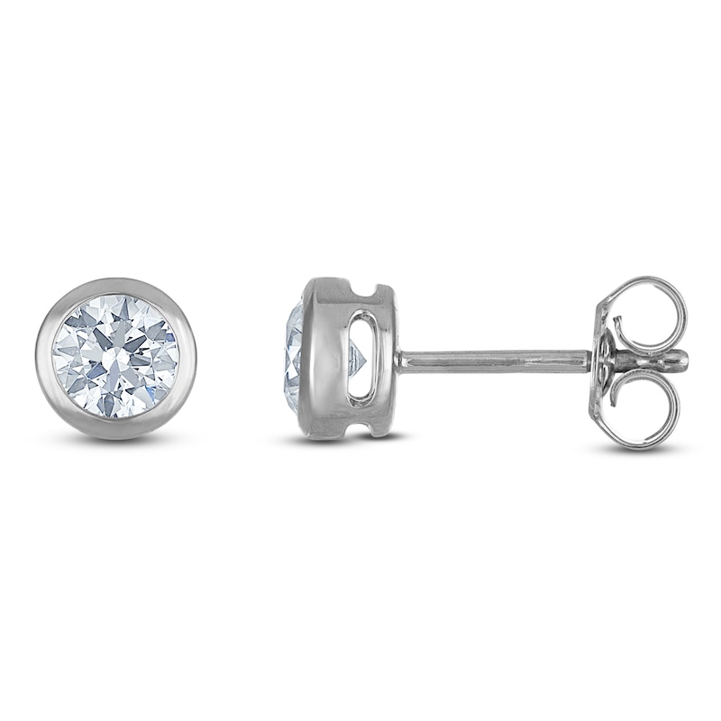 Main Image 1 of Certified Round-Cut Diamond Bezel-Set Solitaire Stud Earrings 3/4 ct tw 14K White Gold (I1/I)