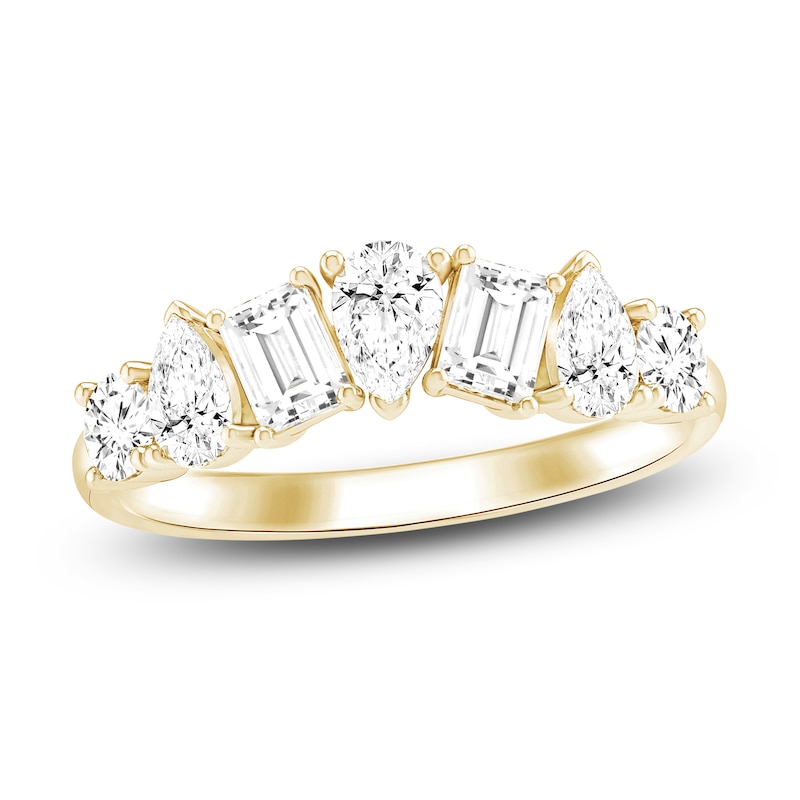 Main Image 1 of Pear, Emerald & Round-Cut Lab-Grown Diamond Contour Ring 1-1/2 ct tw 14K Yellow Gold