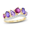 Thumbnail Image 1 of Natural Amethyst, Light Amethyst, Rhodolite Garnet & Diamond Multi-Shape Curve Ring 1/4 ct tw 14K Yellow Gold