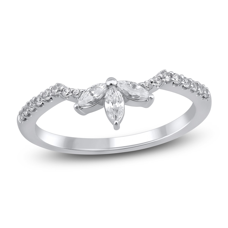 Main Image 1 of Certified Marquise & Round-Cut Diamond Anniversary Ring 1/3 ct tw 14K White Gold