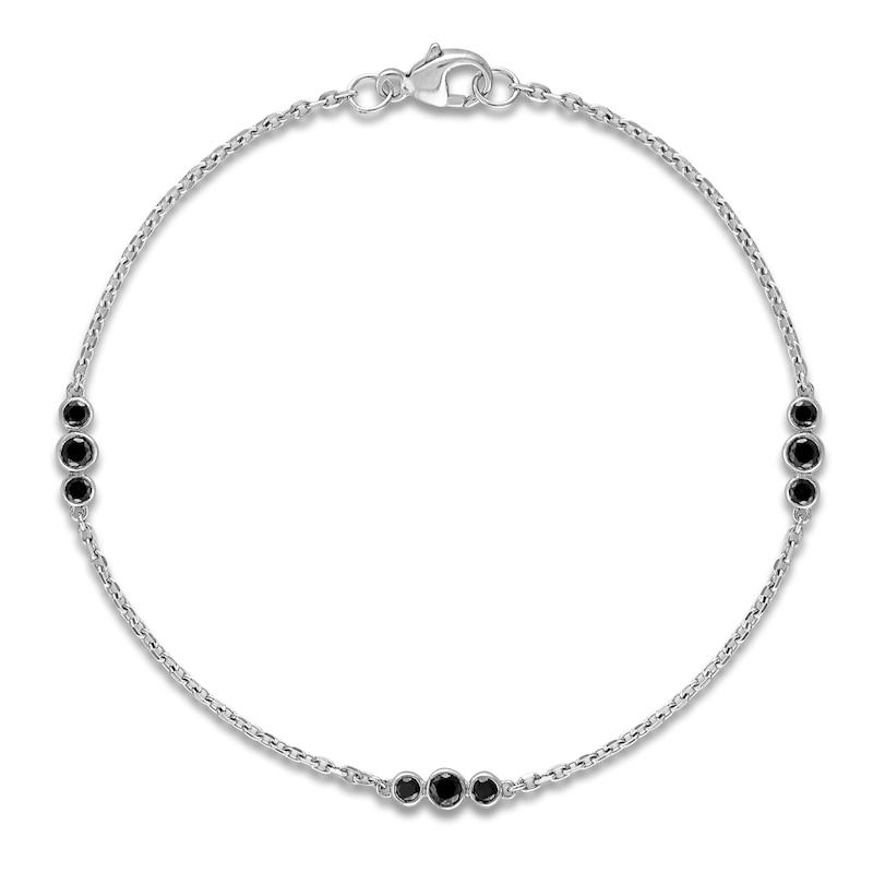 Black Diamond Bezel-Set Trios Bracelet 1/2 ct tw Sterling Silver 7"