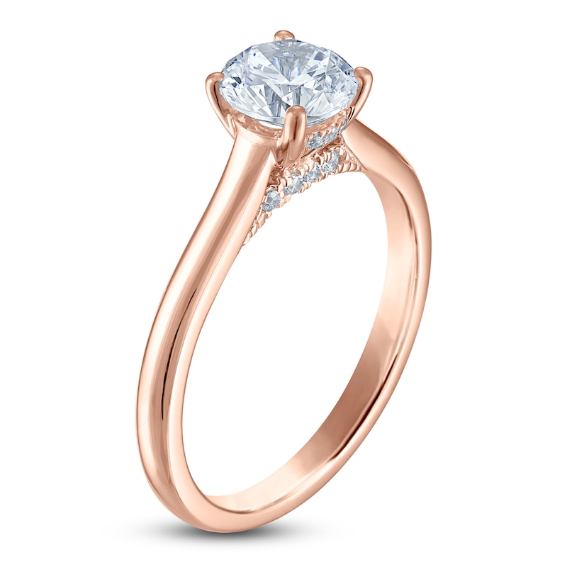 Main Image 2 of Round-Cut Lab-Grown Diamond Solitaire Plus Engagement Ring 1 ct tw 18K Rose Gold (VS2/F)