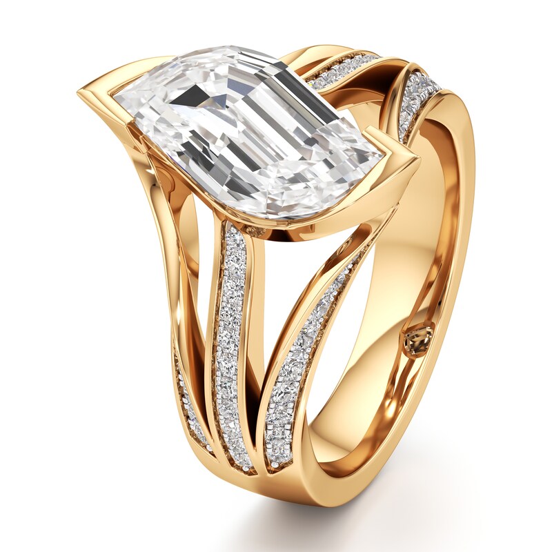 Main Image 4 of J'Lure Lab-Grown Diamond Leaf Step-Cut Engagement Ring 3-1/2 ct tw 18K Yellow Gold