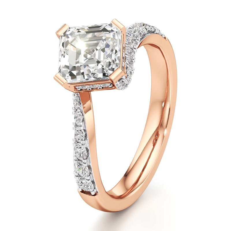 Main Image 4 of J'Lure Square-Emerald Step-Cut Lab-Grown Diamond Bypass Engagement Ring 2-3/8 ct tw 18K Rose Gold