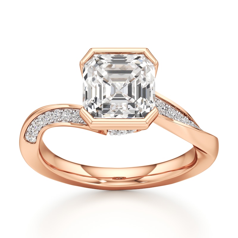 Main Image 1 of J'Lure Square-Emerald Step-Cut Lab-Created Diamond Bypass Engagement Ring 3-1/4 ct tw 18K Rose Gold